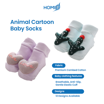 ANIMAL CARTOON BABY SOCKS anti slip soft cotton infant hosiery (Newborn to 1 Year)