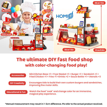 MINI KITCHEN FRIED CHICKEN SHOP color changing food toys pretend play set (DIY Burger Station)