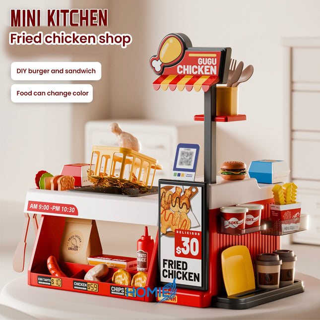 MINI KITCHEN FRIED CHICKEN SHOP color changing food toys pretend play set (DIY Burger Station)