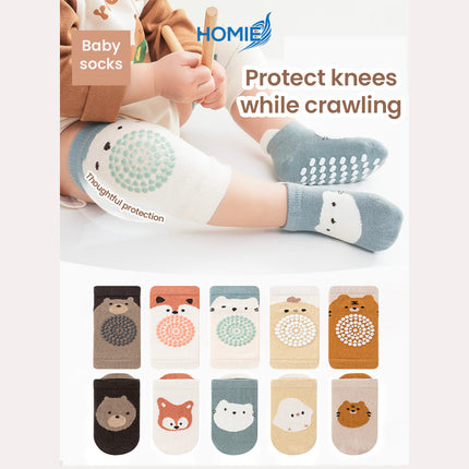 CARTOON KNEE COVER AND SOCK SET anti slip crawling protector soft cotton hosiery (Infant Safety Suit)