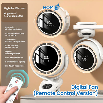 HOMIE DIGITAL DISPLAY RECHARGEABLE FAN portable clip on wall mounted (Standard and SmartVersion)