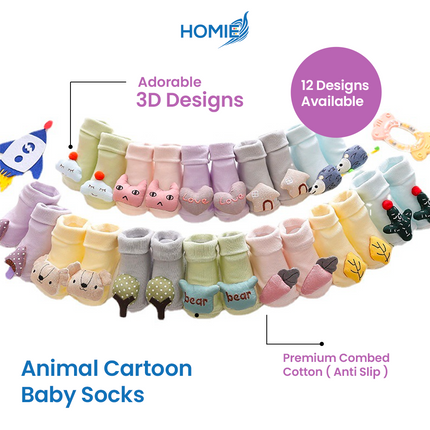 ANIMAL CARTOON BABY SOCKS anti slip soft cotton infant hosiery (Newborn to 1 Year)