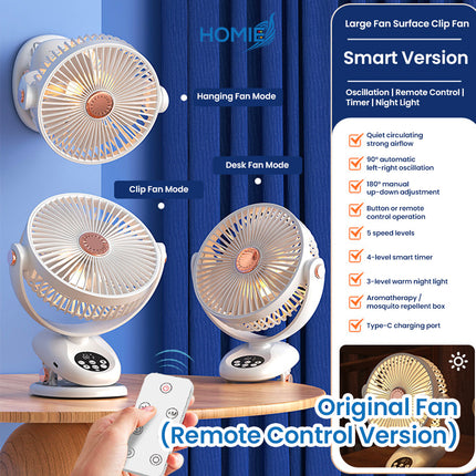 HOMIE DIGITAL DISPLAY RECHARGEABLE FAN portable clip on wall mounted (Standard and SmartVersion)