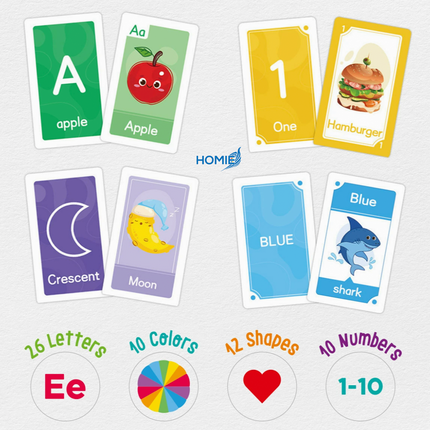 Flash Cards, word shapes, colors, numbers, English letters, recognition cards