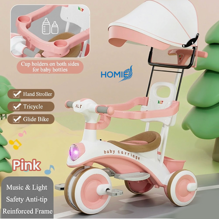 BABY Tricycle glide bike hand stroller with Sun Protector