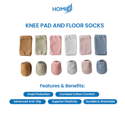 SUMMER BABY KNEE PAD AND FLOOR SOCKS SUIT combed cotton non slip crawling protector (Toddler Sports Set)