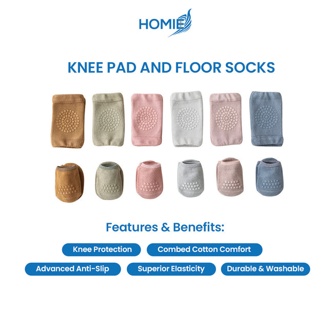 SUMMER BABY KNEE PAD AND FLOOR SOCKS SUIT combed cotton non slip crawling protector (Toddler Sports Set)