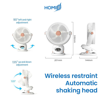 HOMIE DIGITAL DISPLAY RECHARGEABLE FAN portable clip on wall mounted (Standard and SmartVersion)