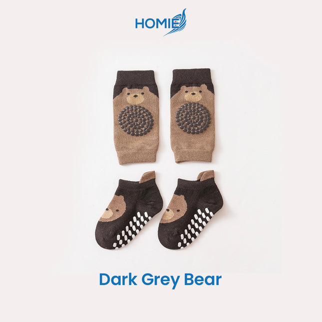 CARTOON KNEE COVER AND SOCK SET anti slip crawling protector soft cotton hosiery (Infant Safety Suit)