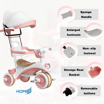 BABY Tricycle glide bike hand stroller with Sun Protector