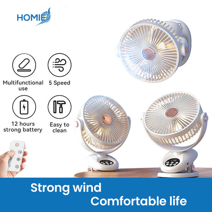 HOMIE DIGITAL DISPLAY RECHARGEABLE FAN portable clip on wall mounted (Standard and SmartVersion)