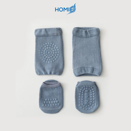 SUMMER BABY KNEE PAD AND FLOOR SOCKS SUIT combed cotton non slip crawling protector (Toddler Sports Set)