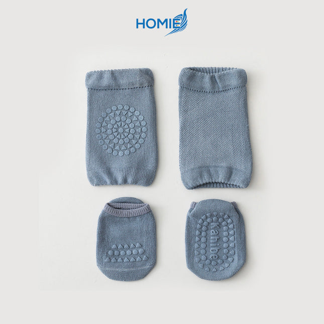 SUMMER BABY KNEE PAD AND FLOOR SOCKS SUIT combed cotton non slip crawling protector (Toddler Sports Set)