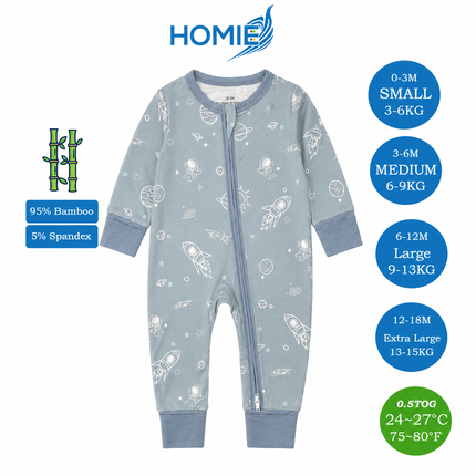 (B) Bamboo Long Sleeve Zipper Sleepsuit/Baby Romper