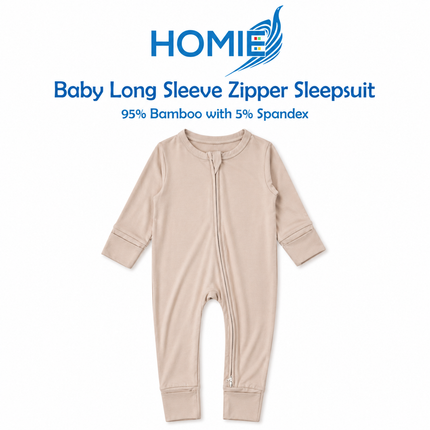 (C) Bamboo Long Sleeve Zipper Sleepsuit/Baby Romper