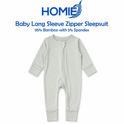 (C) Bamboo Long Sleeve Zipper Sleepsuit/Baby Romper