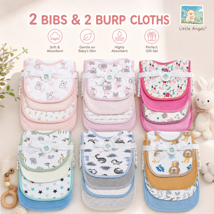 【RANDOM Design】2pcs Bibs & 2pcs Burp Cloth