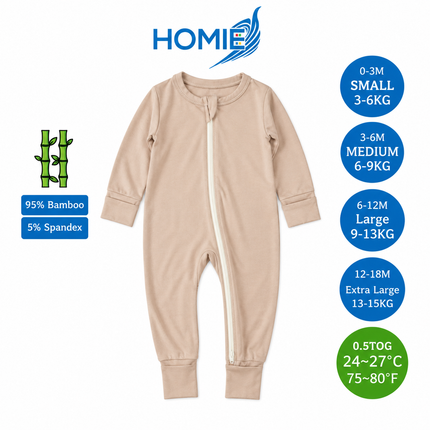 (C) Bamboo Long Sleeve Zipper Sleepsuit/Baby Romper