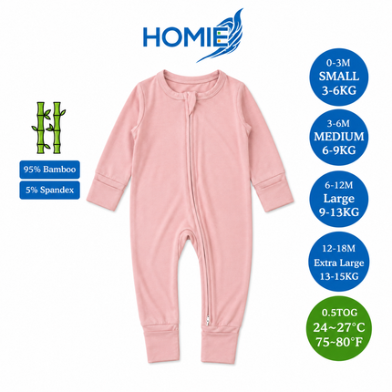 (C) Bamboo Long Sleeve Zipper Sleepsuit/Baby Romper