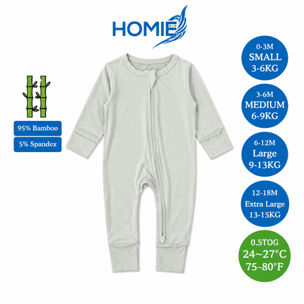 (C) Bamboo Long Sleeve Zipper Sleepsuit/Baby Romper
