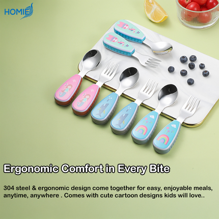 Short-Handle Spoon & Fork - Portable Kids 304 Stainless Steel Cutlery Set