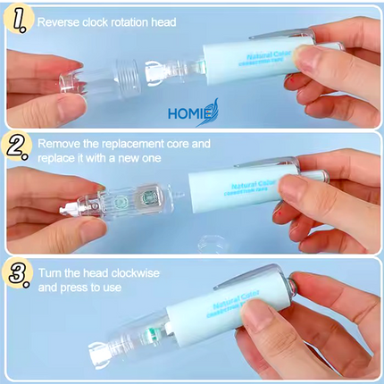 Press-Type Pen Style Correction Tape (Refillable Transparent)