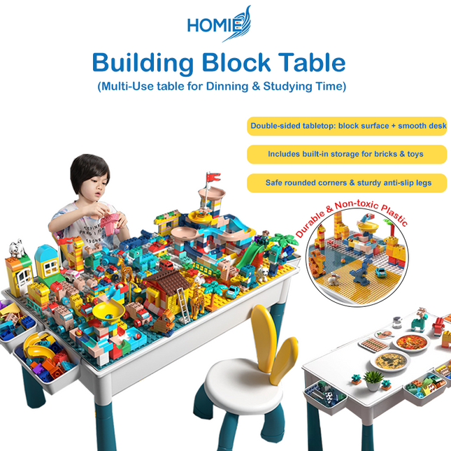 HOMIE Building Block Table (Multi-Use table for Dinning & Studying Time) SLIDE or Car LEGO