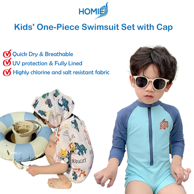Kids' One-Piece Swimsuit Set with Cap