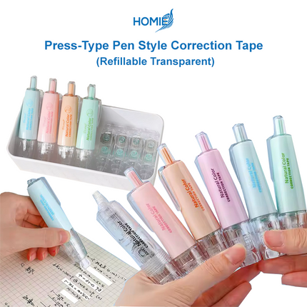 Press-Type Pen Style Correction Tape (Refillable Transparent)