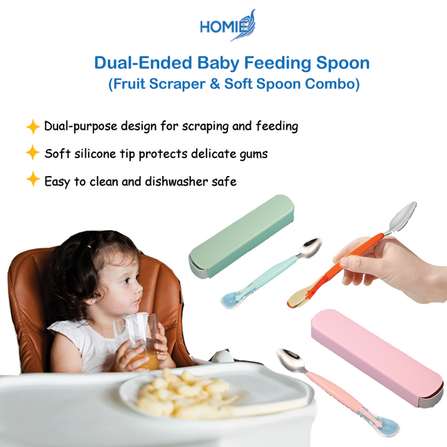 Dual-Ended Baby Feeding Spoon – Fruit Scraper & Soft Spoon Combo