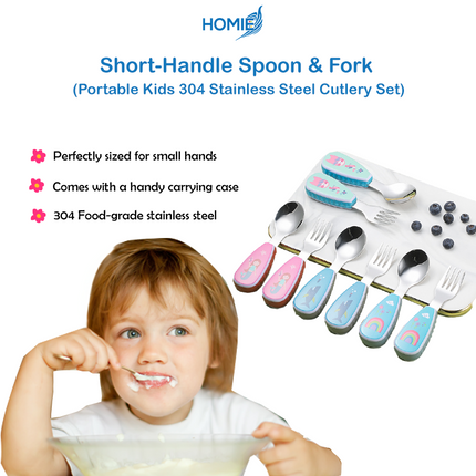 Short-Handle Spoon & Fork - Portable Kids 304 Stainless Steel Cutlery Set