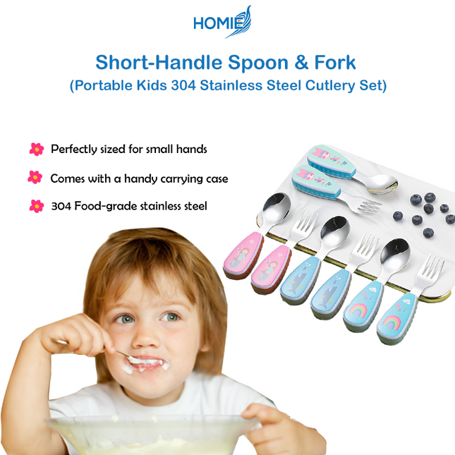 Short-Handle Spoon & Fork - Portable Kids 304 Stainless Steel Cutlery Set