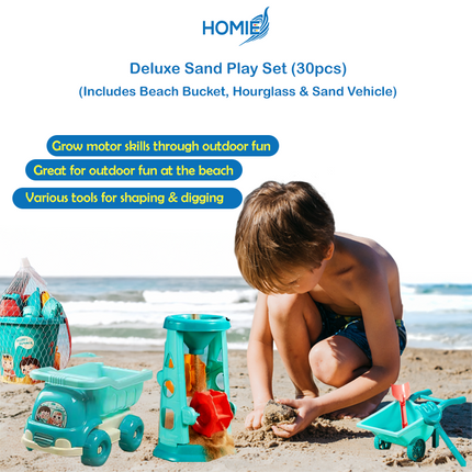 HOMIE Deluxe Sand Play Set (30pcs) – Includes Beach Bucket, Hourglass & Sand Vehicle