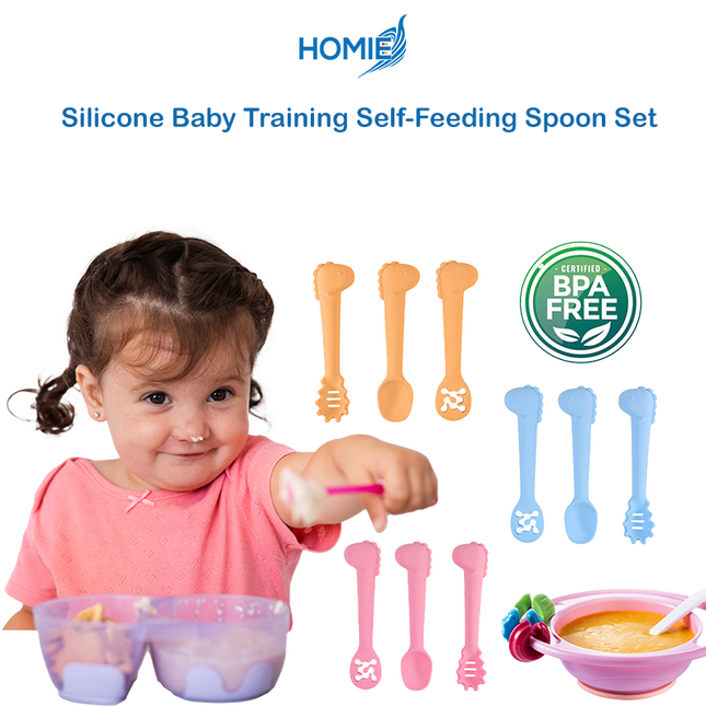 Silicone Baby Training Self-Feeding Spoon Set (Food-Safe Silicone for 1+ Year Olds)