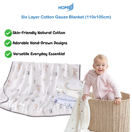 6-Layer Cotton Gauze Blanket (110x105cm)