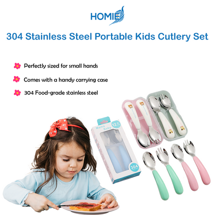 304 Stainless Steel Portable Kids Cutlery Set /Portable/Durable/Lightweight/Food grade
