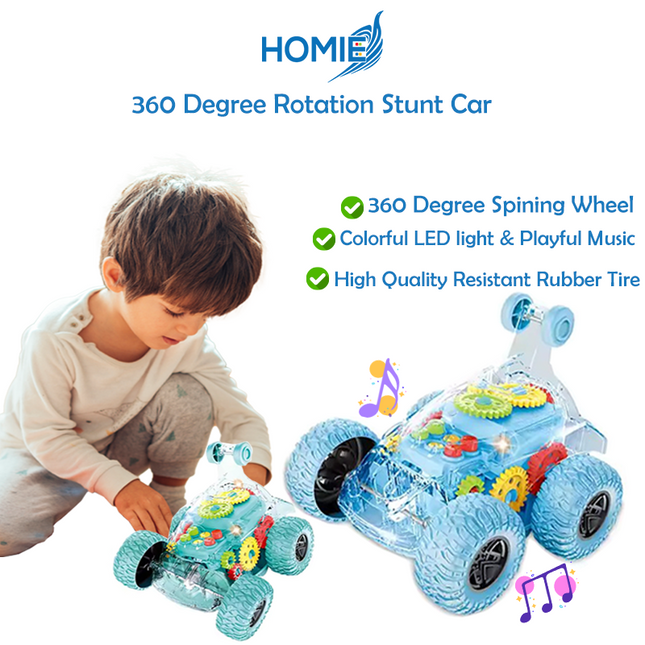 HOMIE 360 Degree Spining Wheel Rotation Stunt Car/Playful Music/Colorful LED Lights/Auto Rotatable
