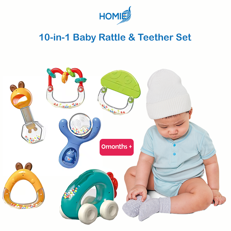 Teether Rattle Packaging 10 in 1 Baby Rattle & Teether Set – HOMIE.SG