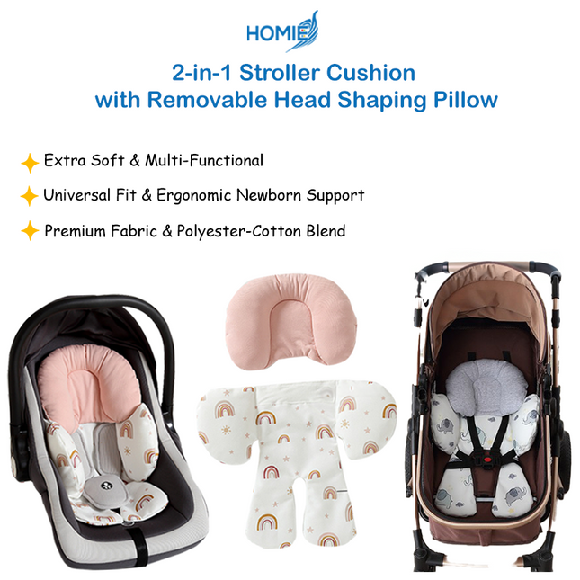 2in1 Stroller Cushion with Removable Head Shaping Pillow/Ergonomic Support/Lightweight