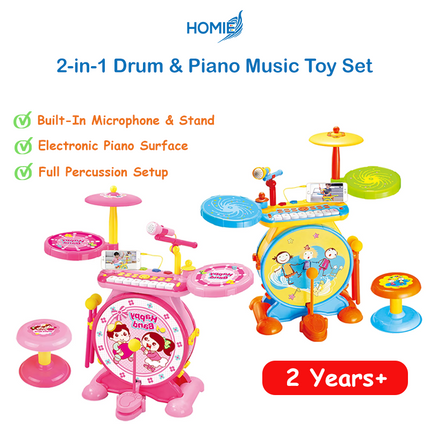 2-in-1 Drum & Piano Music Toy Set