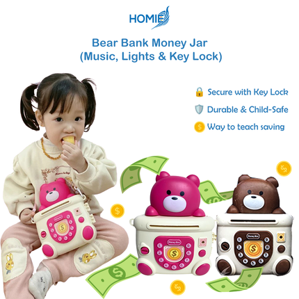 🐻HOMIE Bear Bank Money Jar with Music, Lights & Key Lock 🎶🔒Children Kids Intreactive Saving Money