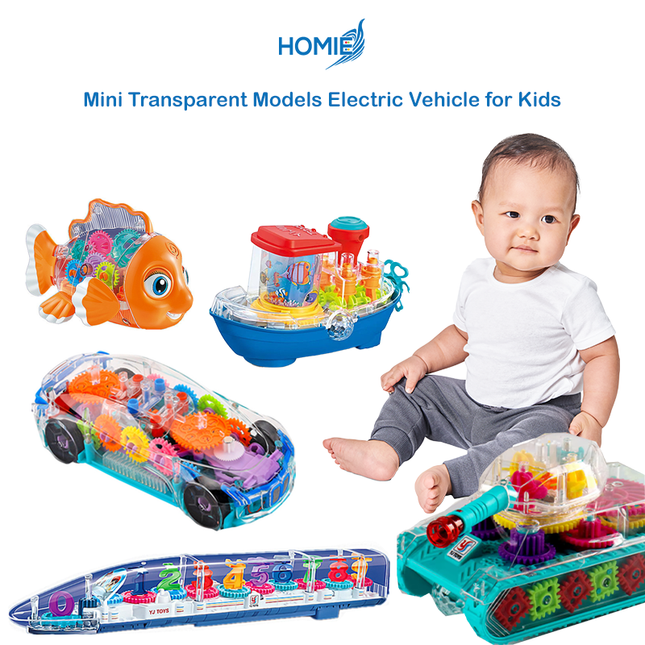 Mini Transparent Models Electric Vehicle for Kids / Car / Tank / Steamship / Fish / Rabbit