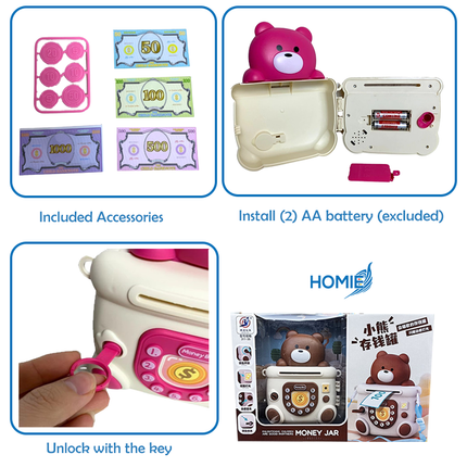 🐻HOMIE Bear Bank Money Jar with Music, Lights & Key Lock 🎶🔒Children Kids Intreactive Saving Money