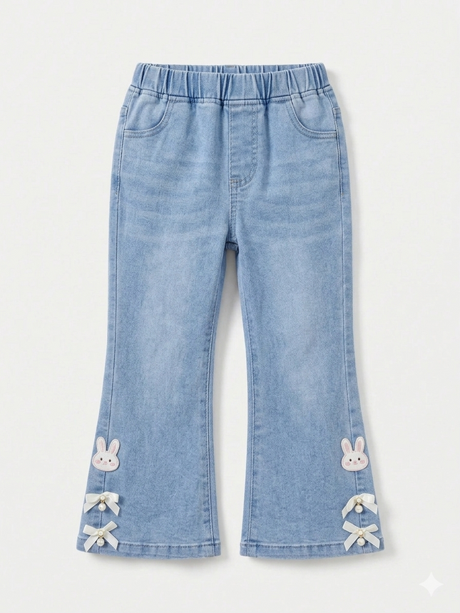 Blue Jean Long Pant with rabbit pearl ( 1 to 5 Years Old)