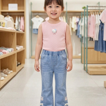 Blue Jean Long Pant with rabbit pearl ( 1 to 5 Years Old)