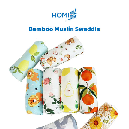 HOMIE BAMBOO MUSLIN SWADDLE BLANKET ultra soft breathable organic baby wrap (120x120cm)