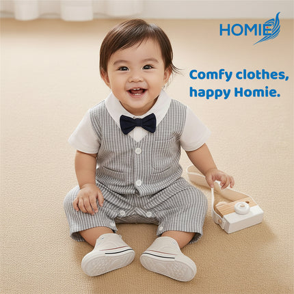 BABY GENTLEMAN SHORT SLEEVE BUTTON ROMPER suit vest suspender bowtie outfit (Infant Formal Wear)