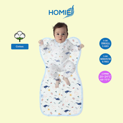 ARMS UP SWADDLE AND SLEEPING BAG organic bamboo cotton infant sleep sack (Small and Medium Only)