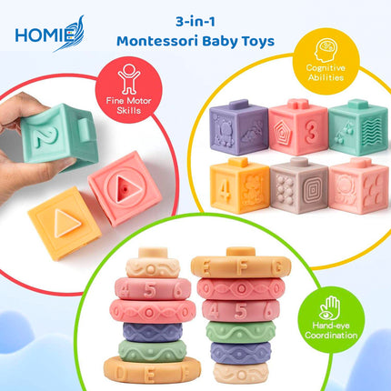3 IN 1 MONTESSORI TOYS FOR BABIES soft baby teething toys sensory development (0 Months Plus)