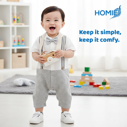 BABY GENTLEMAN SHORT SLEEVE BUTTON ROMPER suit vest suspender bowtie outfit (Infant Formal Wear)